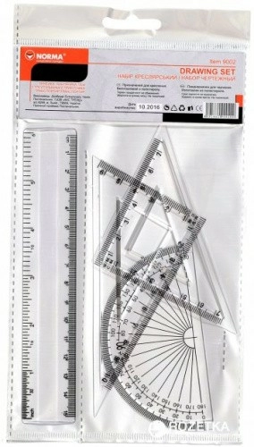 Набор: 15 см линейка+2 треуг.+транспортир, пласт. 9002                                              