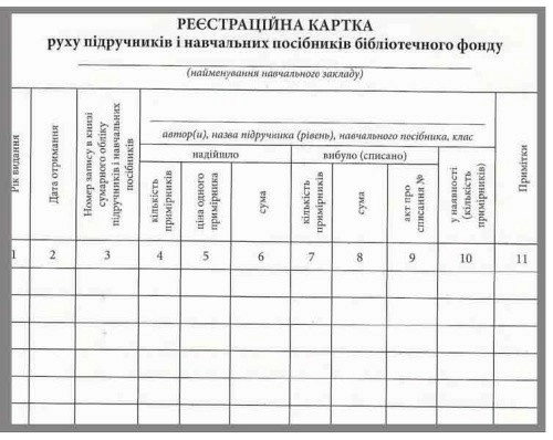 ШД. Реєстраційна картка руху підручників і навч. посібників бібліотечного фонду